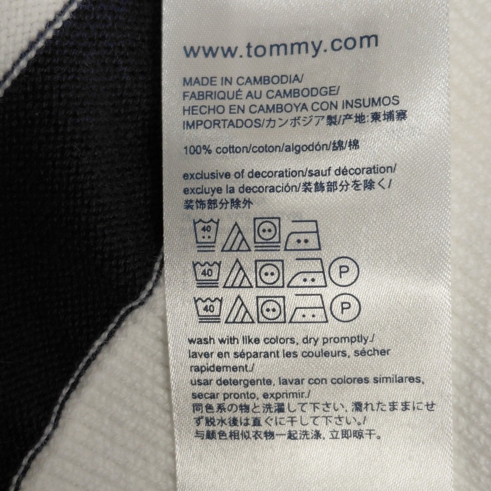 Tommy Hilfiger Sweater Mens Sz M Knit Striped Green Navy White Preppy Crest Logo - Picture 10 of 14